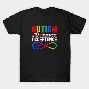 Autism Acceptance Rainbow Infinity Heart Symbol T-Shirt